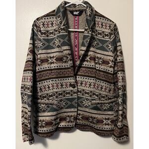 Land's End Sweater Fleece Blazer Winter Pattern Argyle Academia Medium Petite